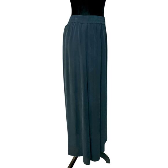 Vintage Silk Midi Skirt Size Medium Black Classic Elastic Waist - Picture 1 of 6